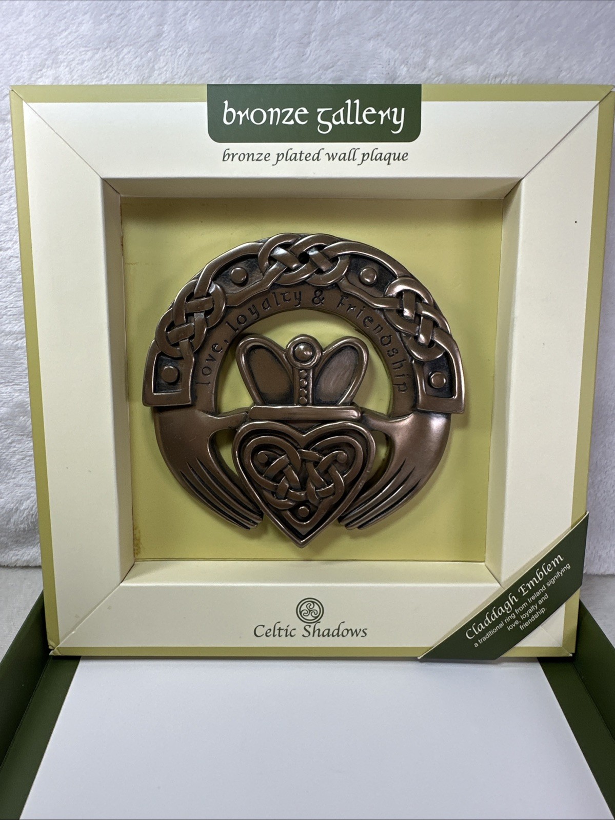 Royal Tara Bronze Plated Claddagh Ring Plaque 5.5” X 5.5New In Box Celtic Shadow