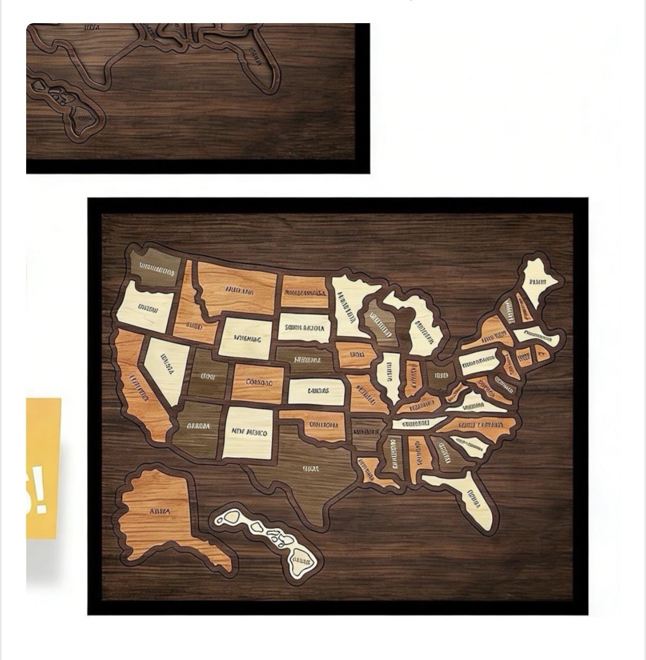 Framed Wood USA Map Wall Plaque, Horizontal Rectangle, 12 x 10 in