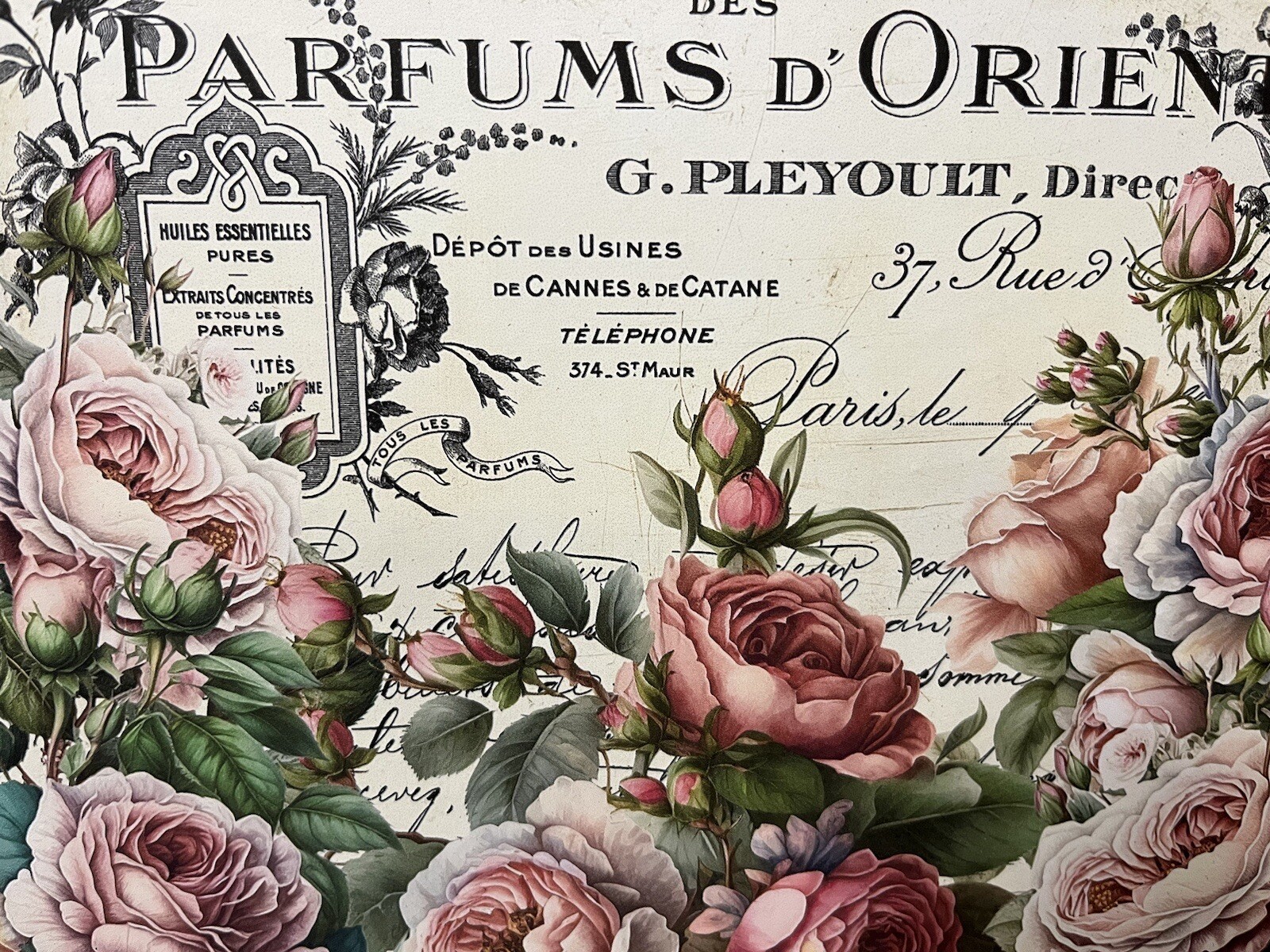 Paris, Peonies Roses French Perfume Shabby Chic Handcrafted Plaque / Sign