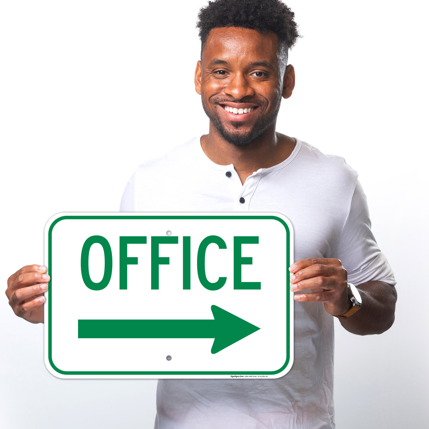 Office In Right Side Sign, In Green