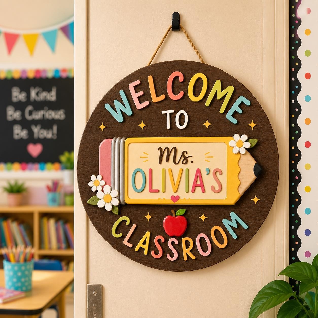 Personalized Teacher Classroom Door Sign Custom Wood Hanger Gift