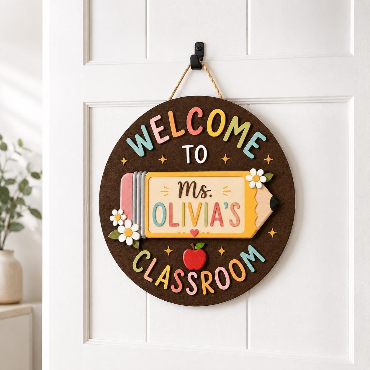 Personalized Teacher Classroom Door Sign Custom Wood Hanger Gift