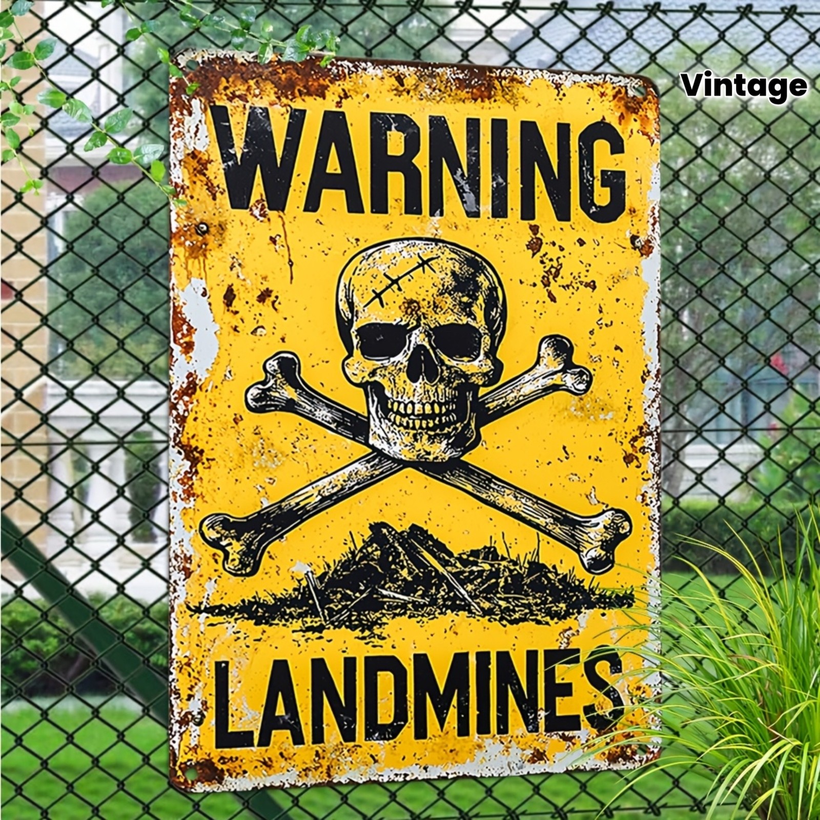 Funny Warning Landmines Metal Sign – Humorous Pet Dog Yard Waste Wall Decor