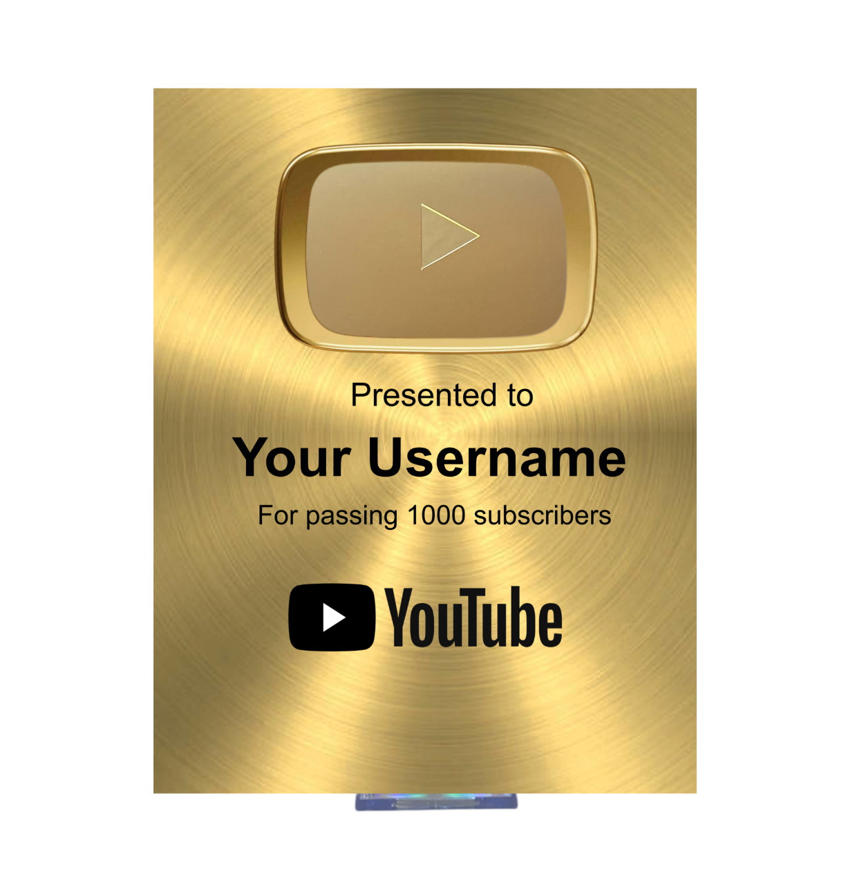 Gold YouTube 3D Customized Award | 8×10 Photo Plaque | Made of Metal