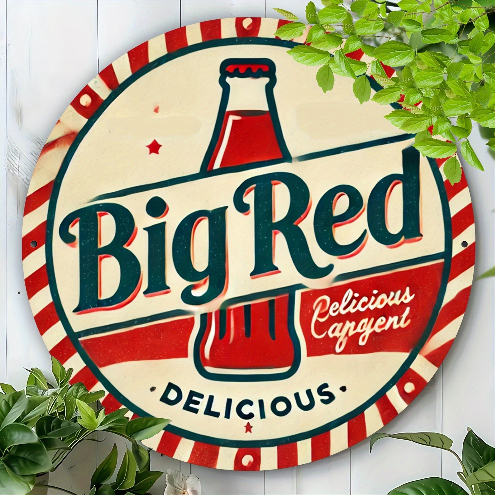 Vintage Big Red Soda Round Tin Metal Sign Aluminum Wall Art 8×8