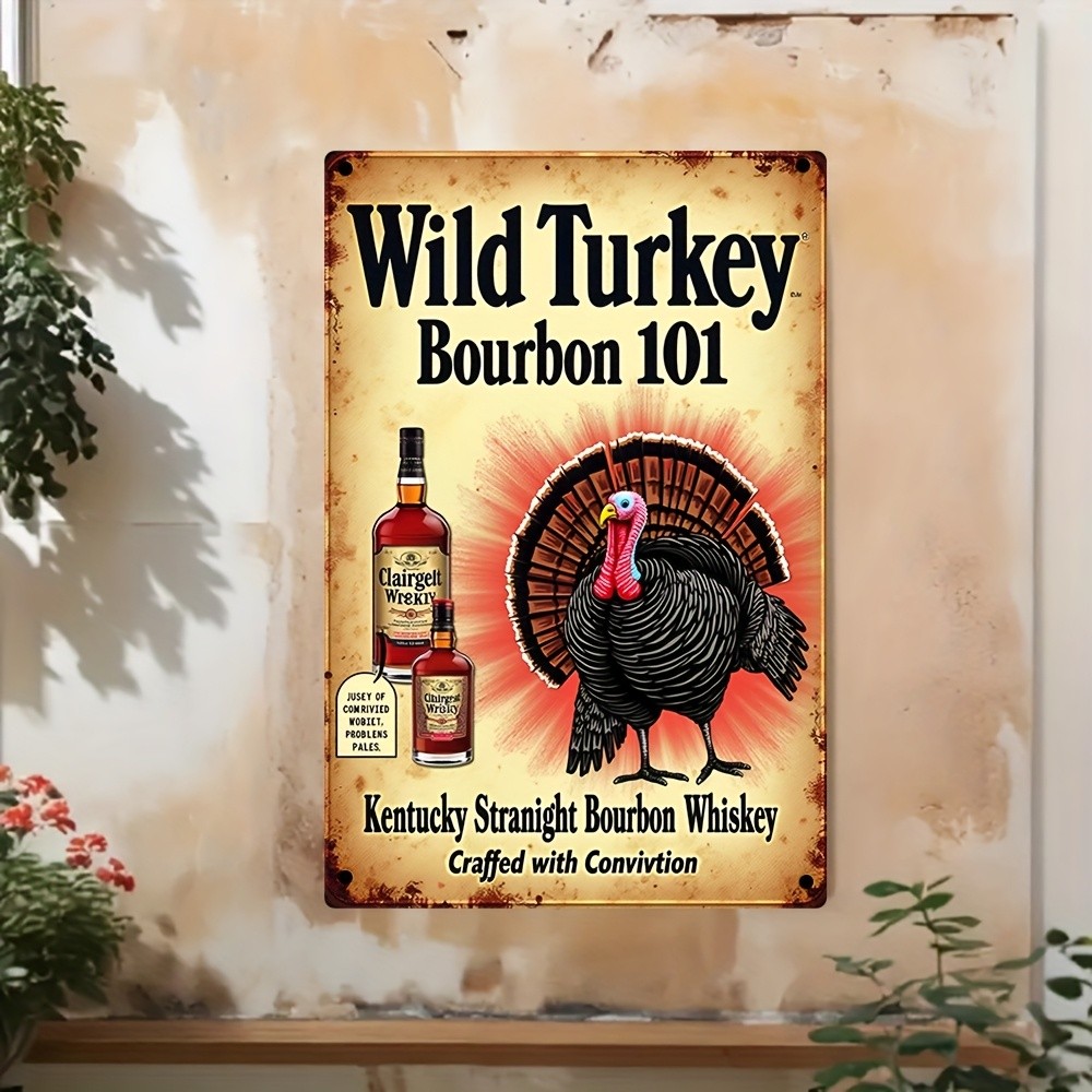 Vintage Wild Turkey Bourbon 101 Tin Metal Signs 8″x12″ – Rustic Iron Wall Decor
