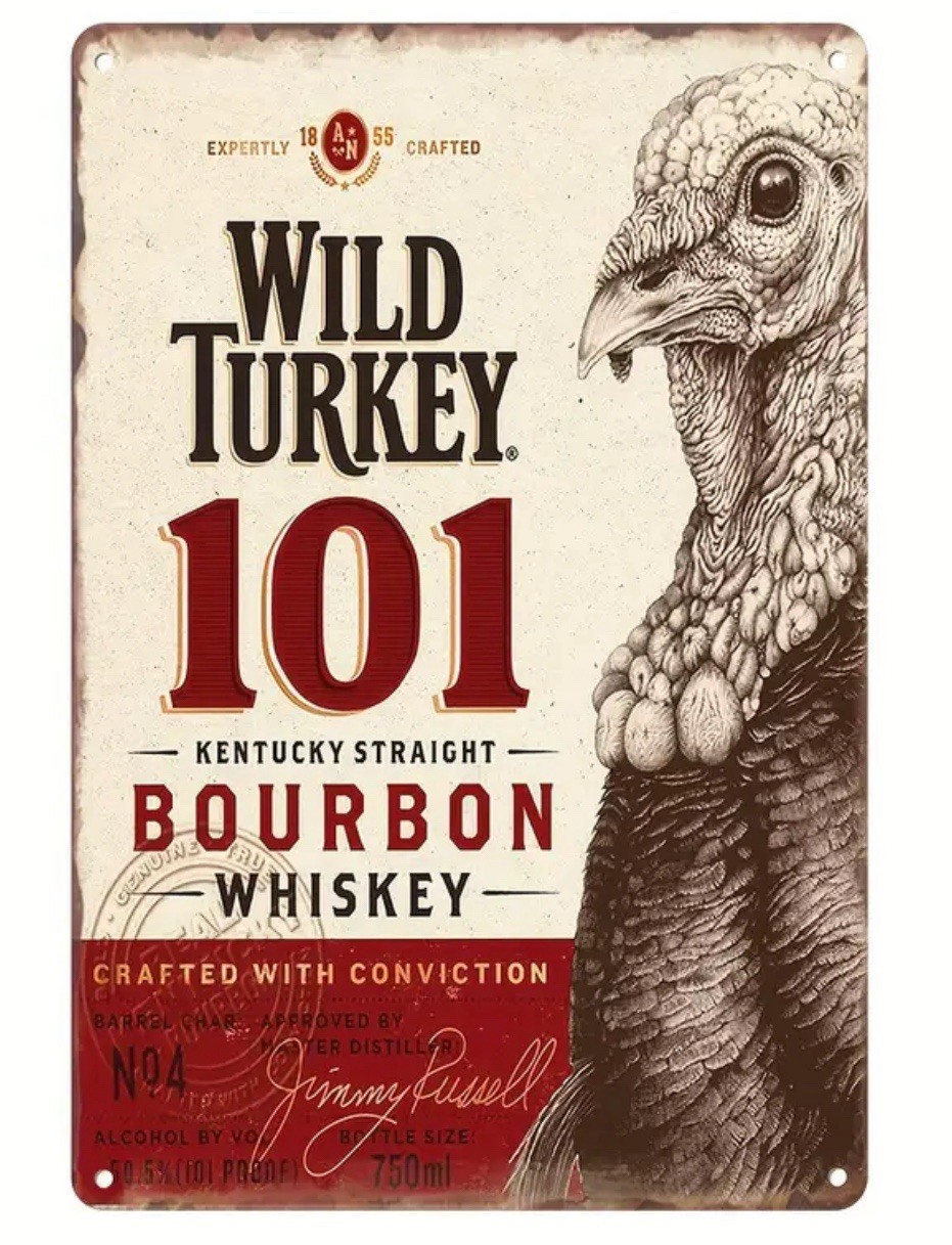 Wild Turkey Bourbon Tin Metal Poster Sign Whiskey Bar Liquor Store Man Cave 8×12