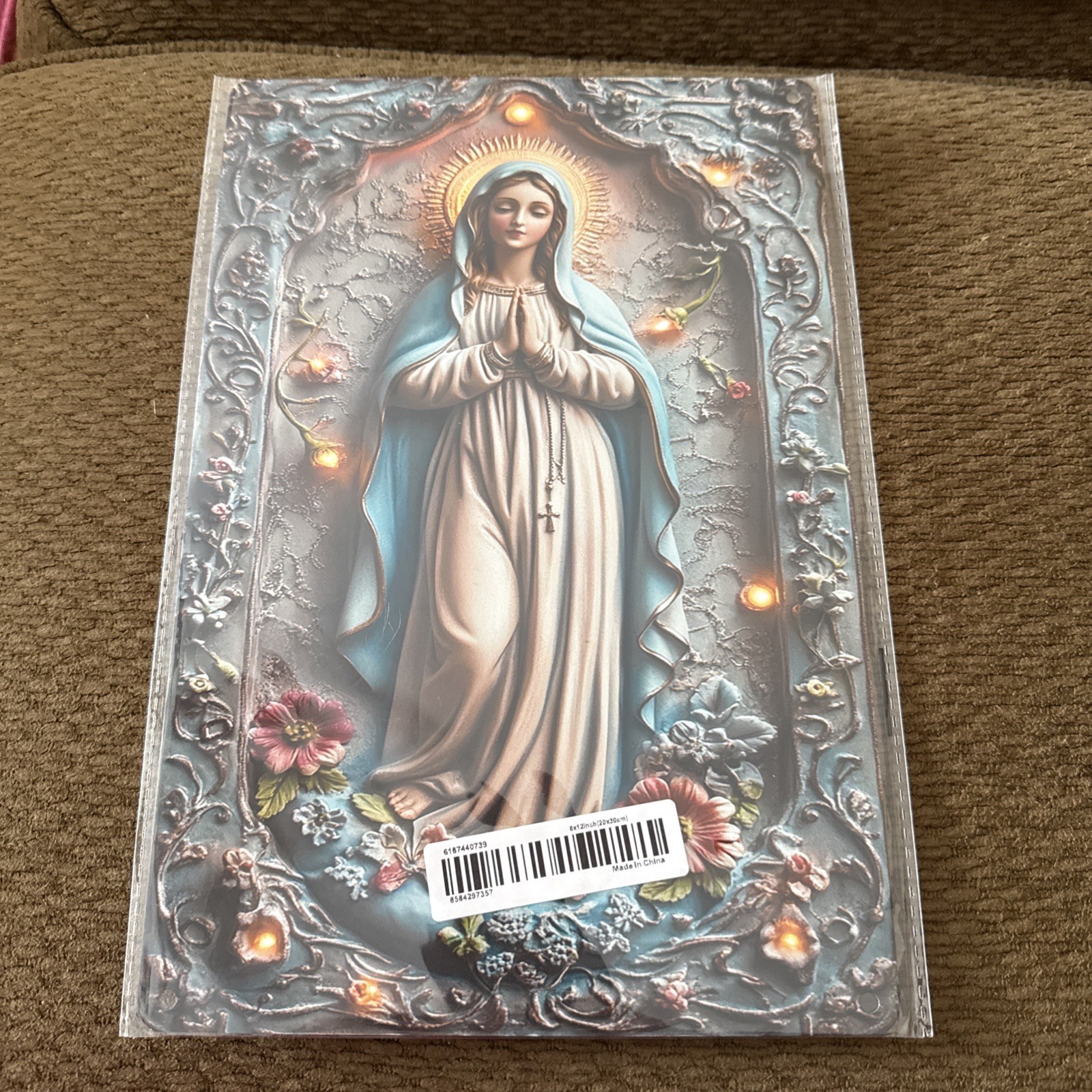8”x12” “Blessed Mother” Praying W/Floral Background Metal Art Sign