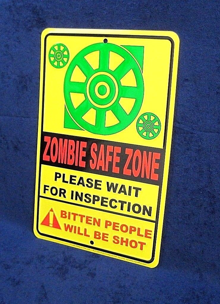 ZOMBIE SAFE ZONE – *US MADE* Embossed Sign – Man Cave Garage Bar Pub Wall Decor