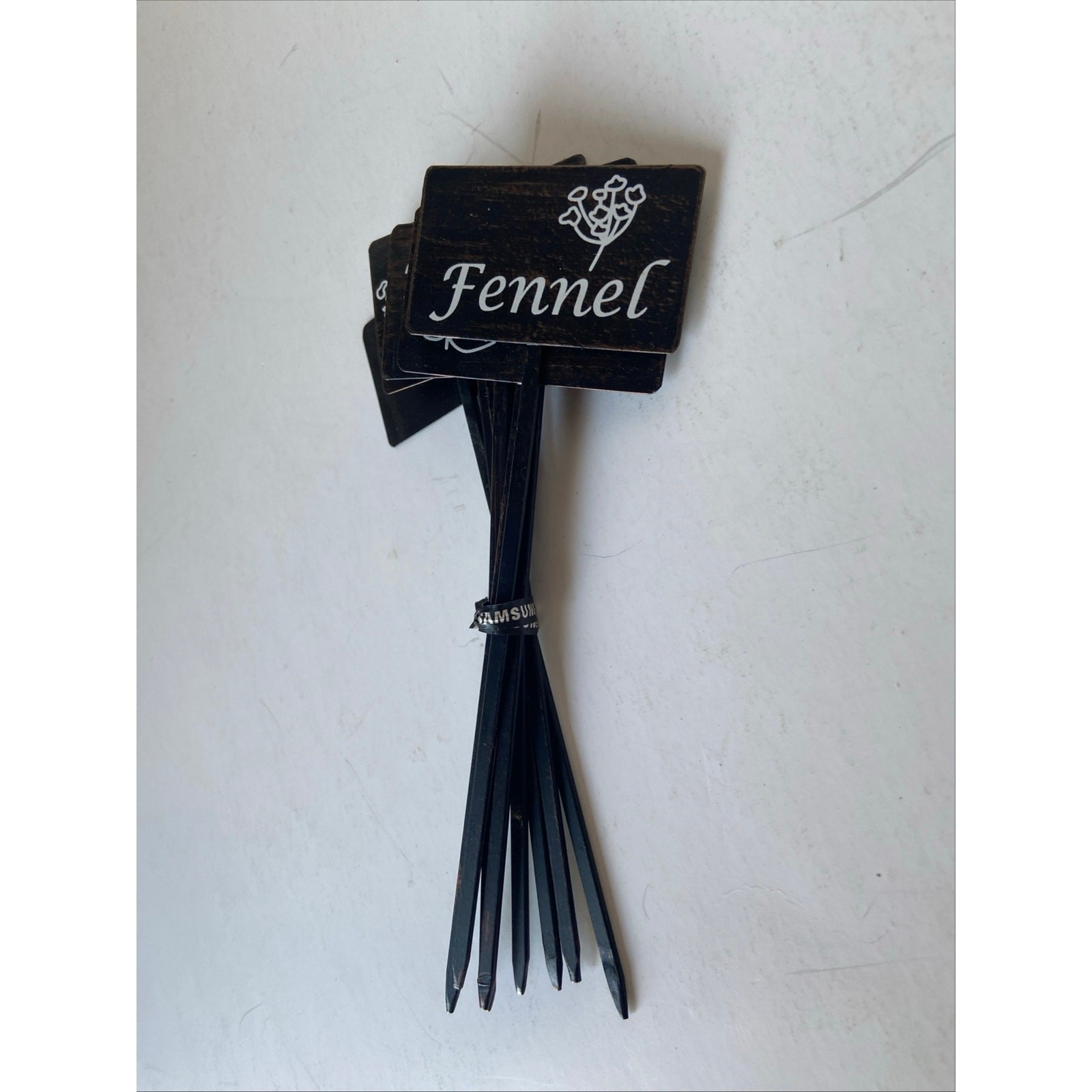8 Herb Plant Label Identification Metal Garden Marker Stakes Wood Grain 7.5″