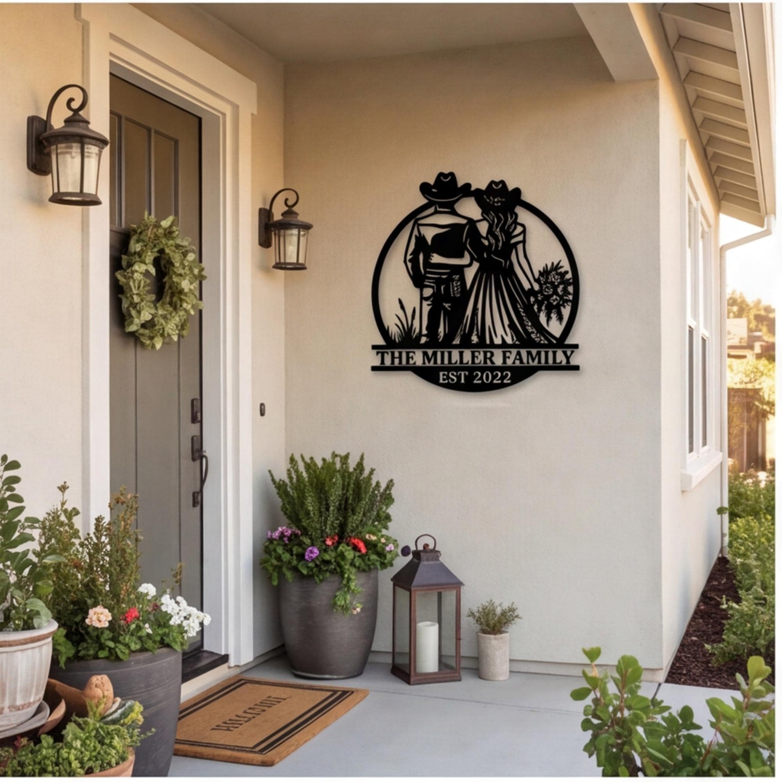 Personalized Cowboy Family Name Sign Western Metal Art Custom Ranch Entryway