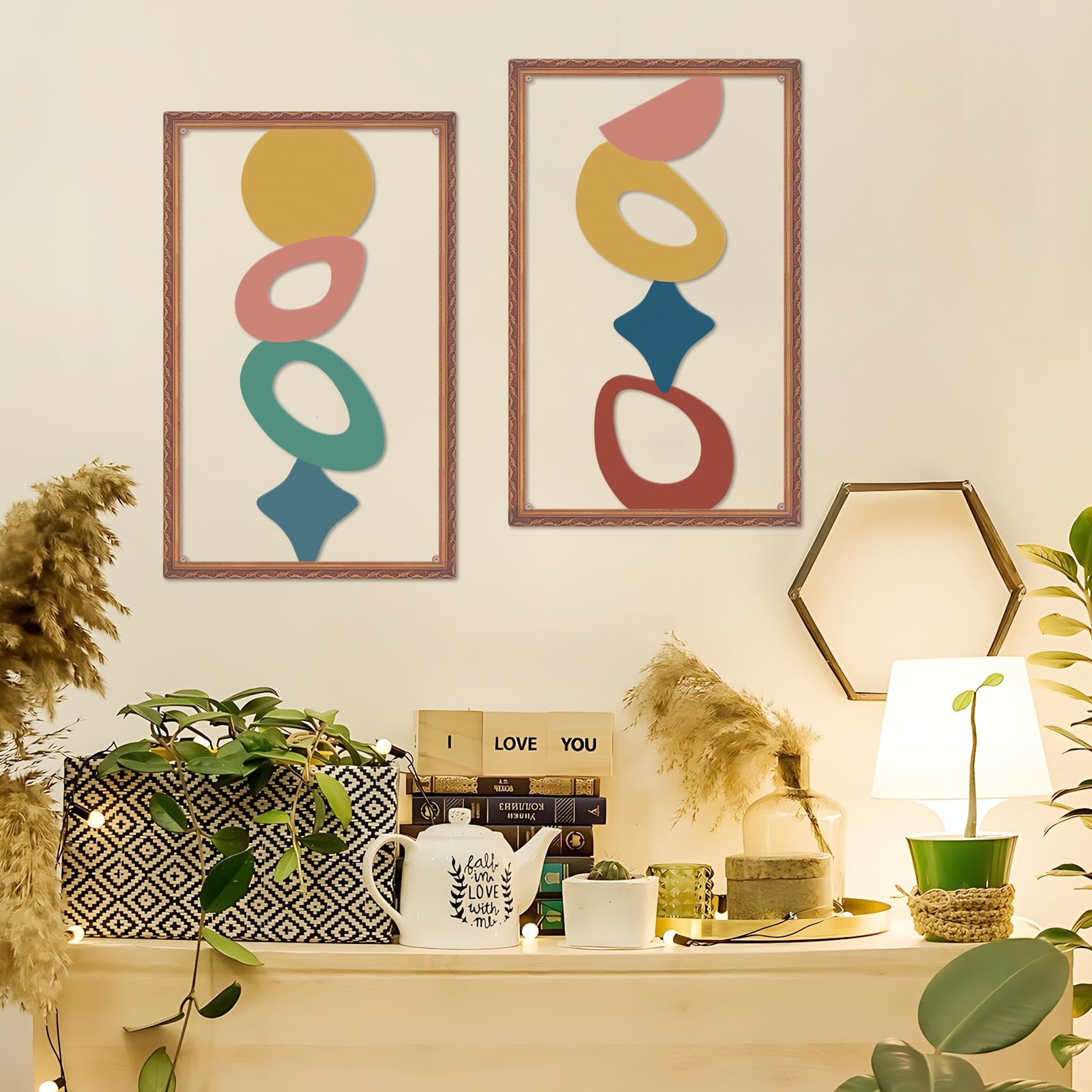 Colorful Minimalist Metallic Wood Grain Metal Abstract Wall Art Decor Sculpture