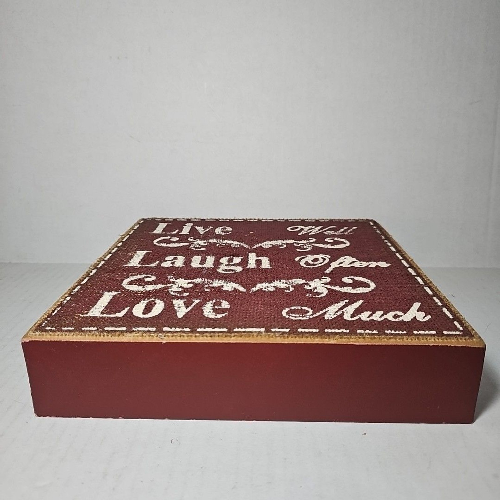 Live Well Laugh Often Love Much Deep Red Burlap Box Sign