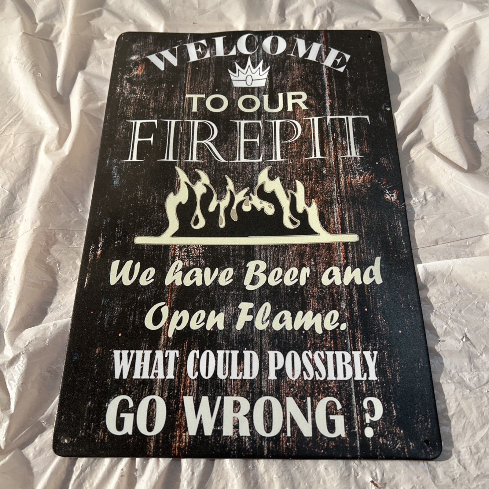 Welcome To Our Fire Pit Decorative Metal Sign 8X12 Inch Tin Wall Art