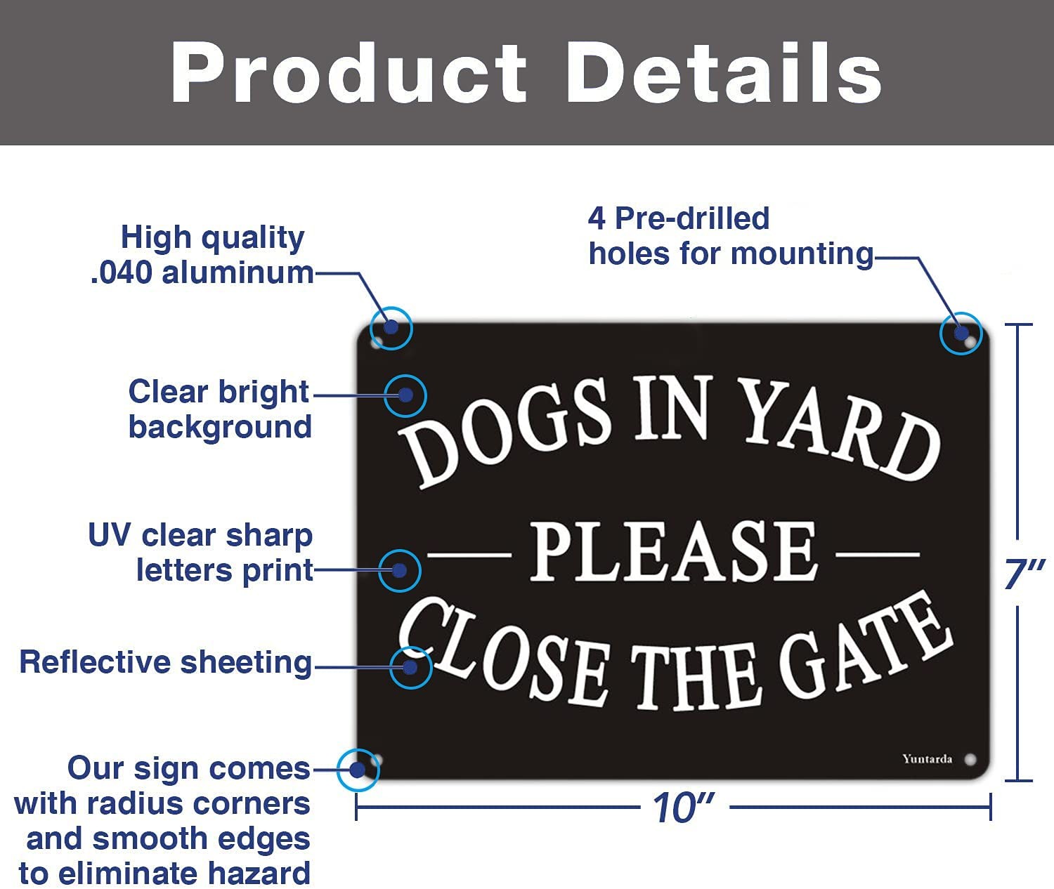 Dogs in Yard Please Close the Gate Sign, Yuntarda(2 Pack) 10x7inches Reflecti…