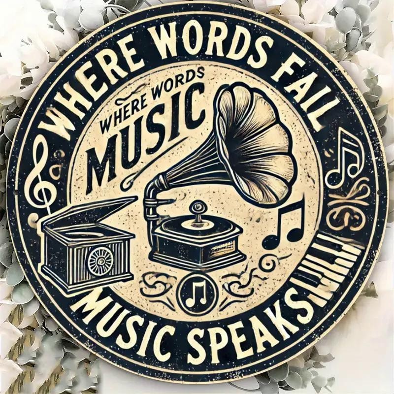 Where Words Fail Music Speaks Vintage Gramophone Metal Sign Music Lover Decor