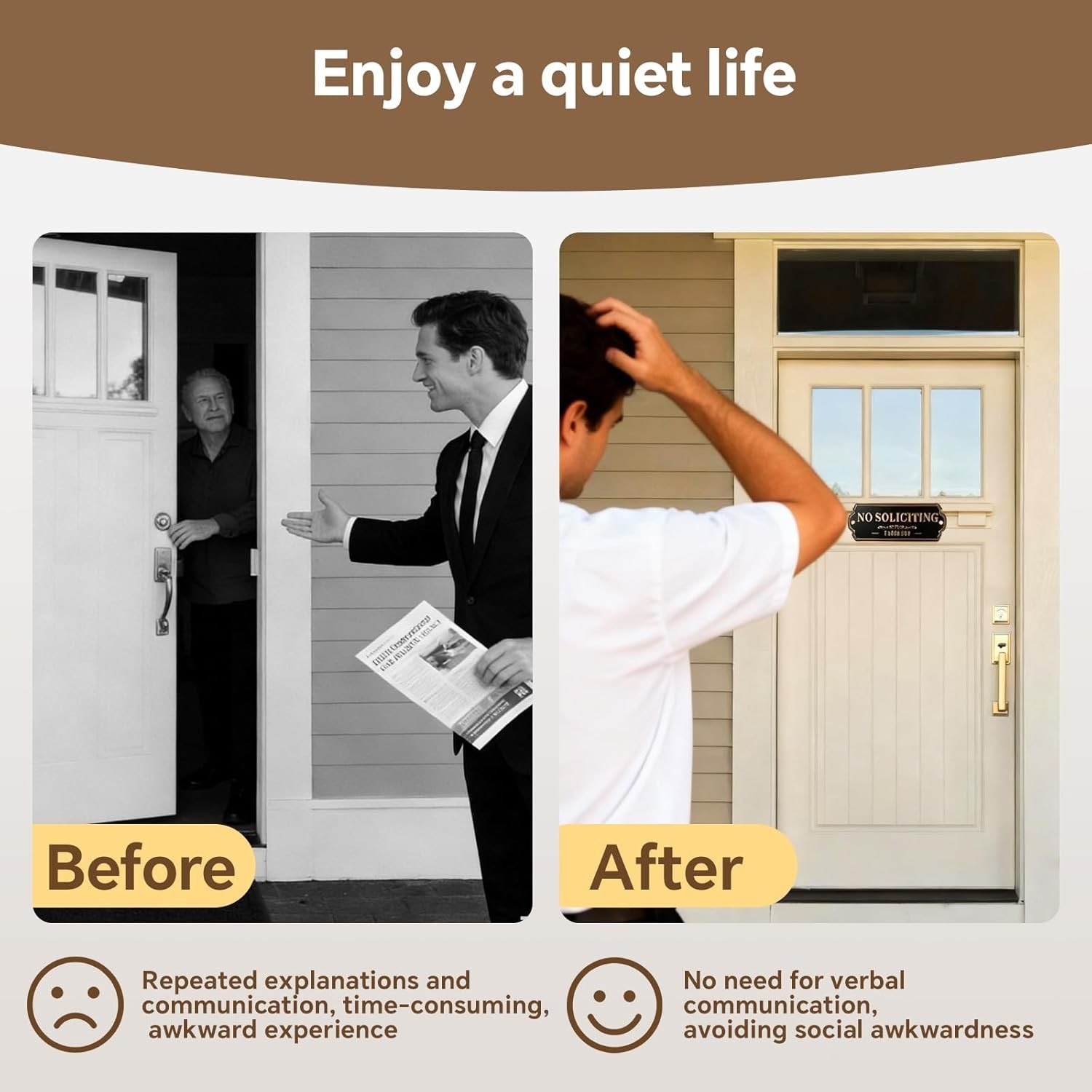 No Soliciting Sign Brass Durable No Soliciting Sign for Front Door House Office