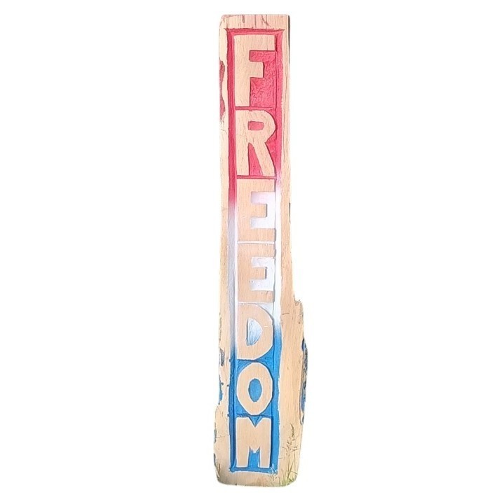 Chainsaw Carved “FREEDOM” American Welcome 40″ Standup Sign Porch Red Oak