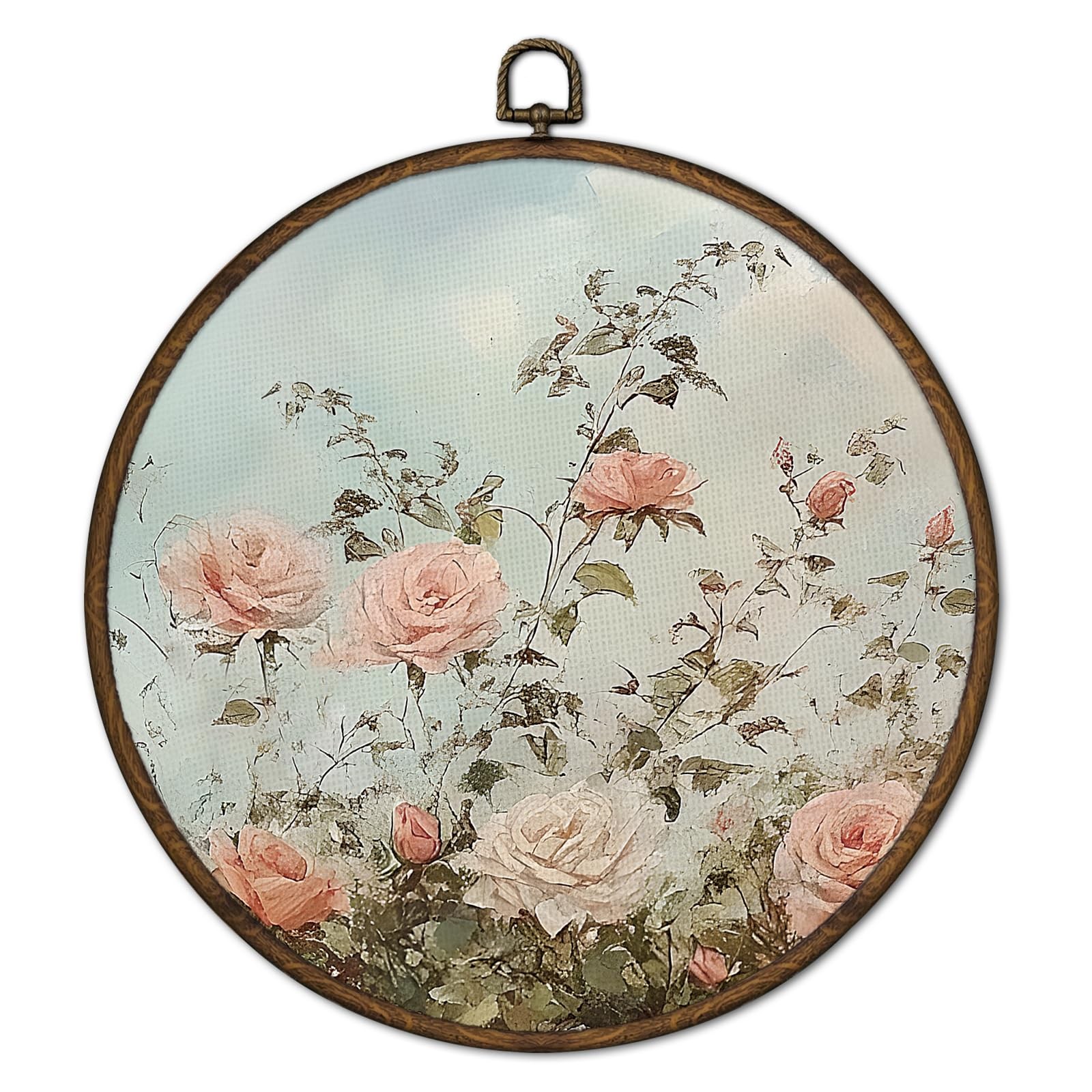 French Country Floral Wall Art Decor Framed, Vintage Flower Round Wall Decor,…