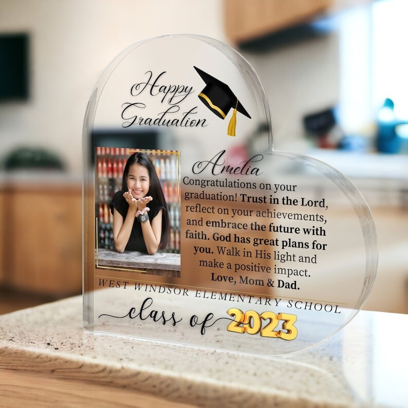 Graduation Gifts 2024 for her High School – Printed Heart Shaped Acrylic Plaque