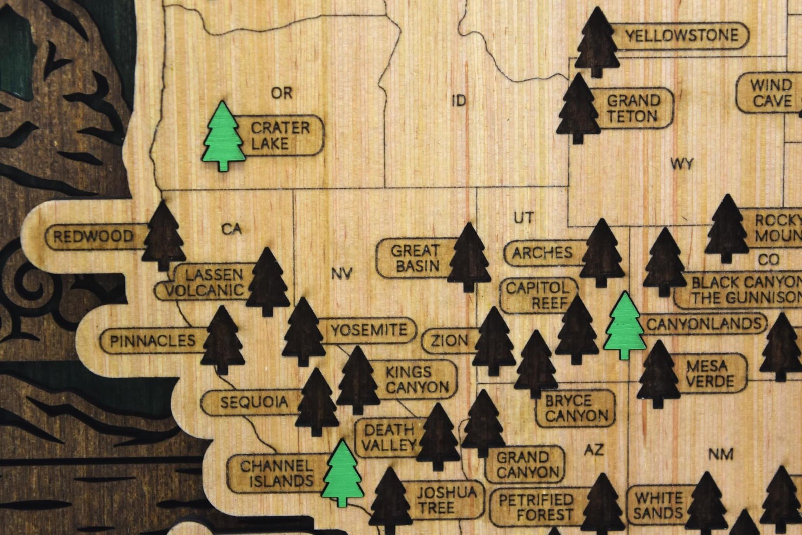 Handmade Wood US National Parks Travel Map
