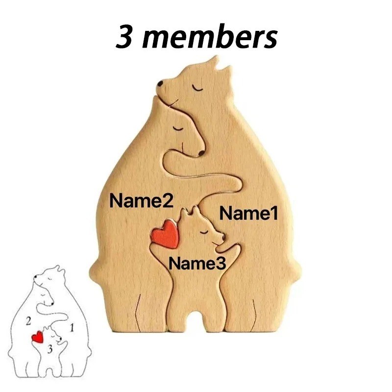Personalized Wooden Bear Family Puzzle Custom Name Baby Mom Gift Decor