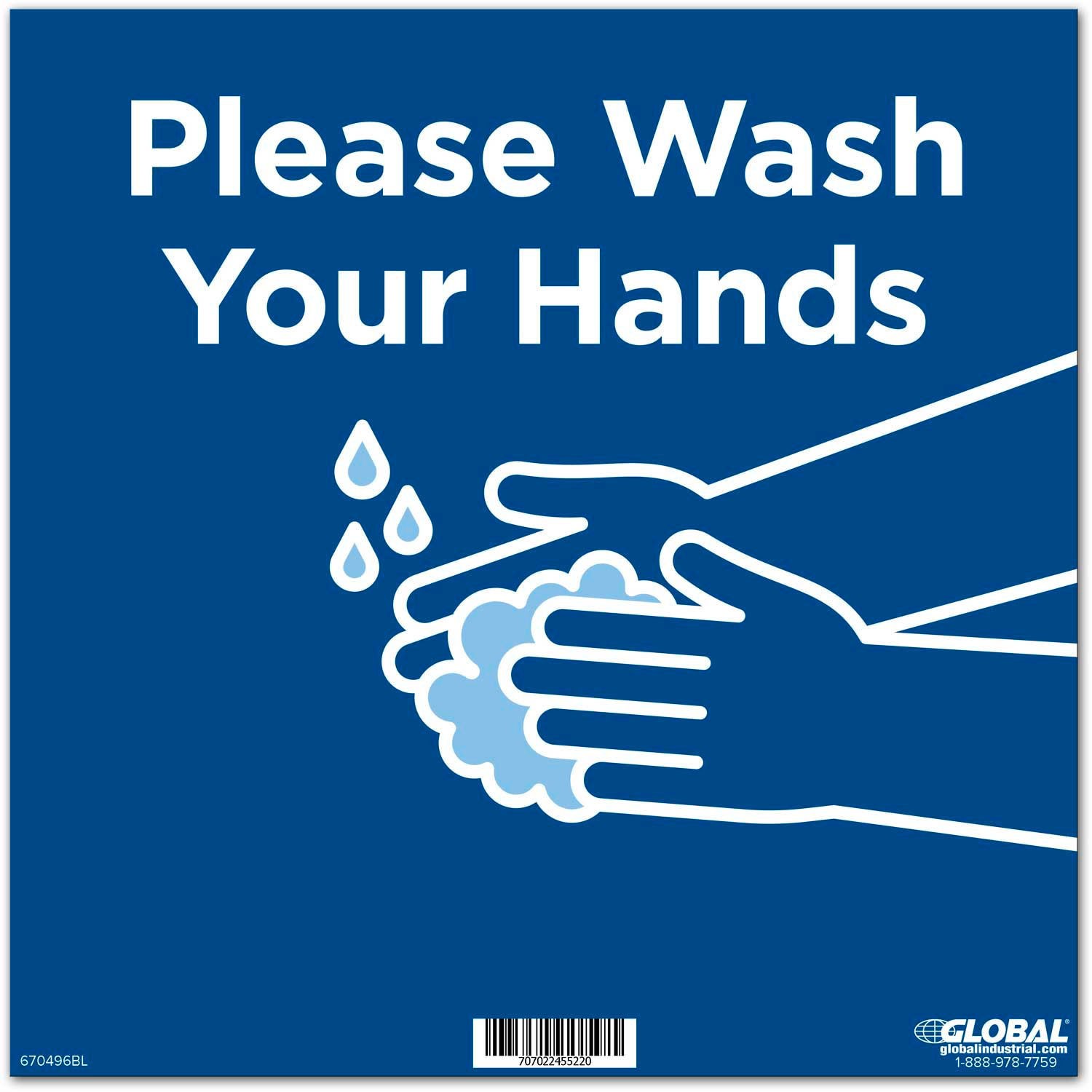 Global Industrial8482; 12″ Square Please Wash Your Hands Wall Sign Blue Adhesive