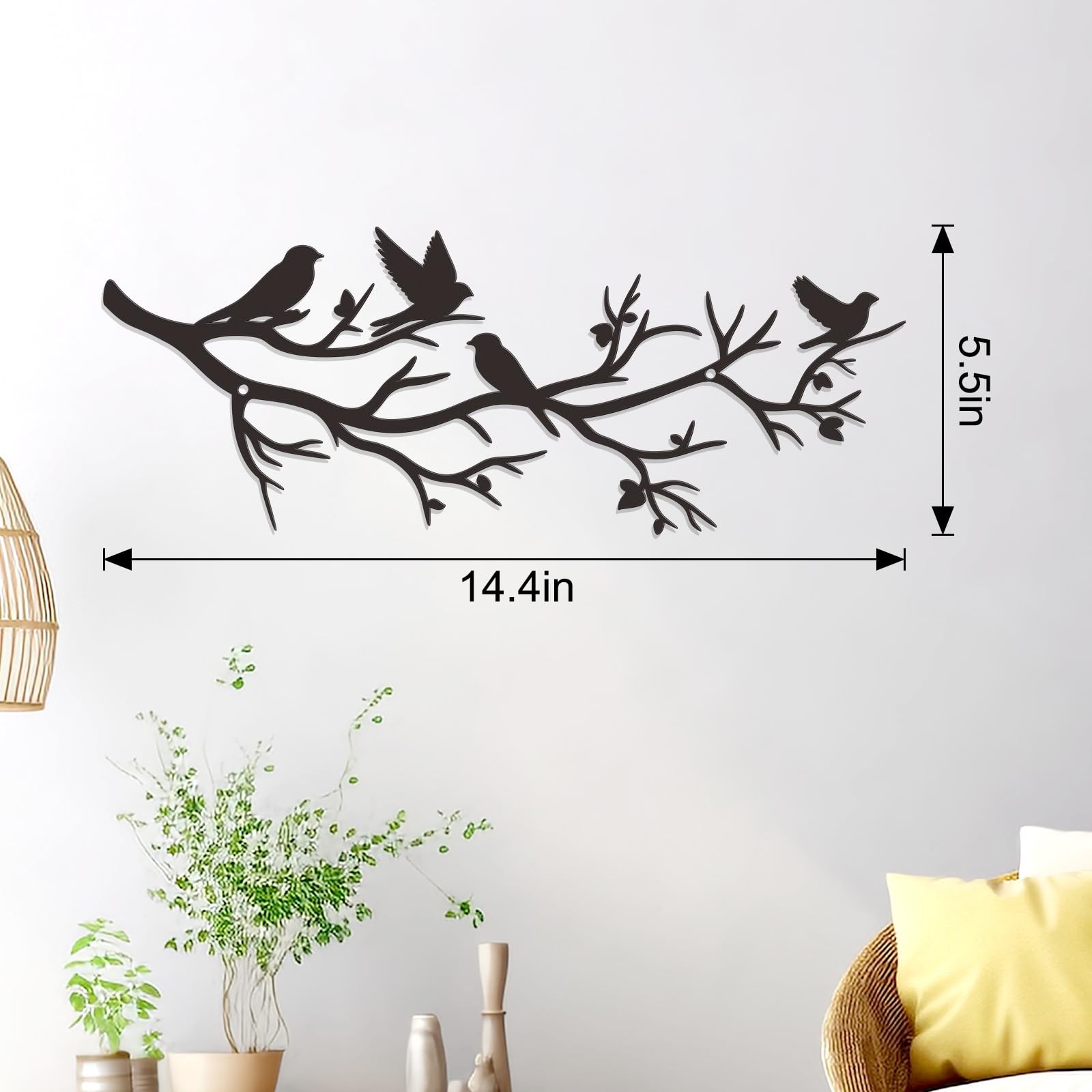 Medium Black Metal Tree With Birds On Branch Wall Art Living Room Garden Decor