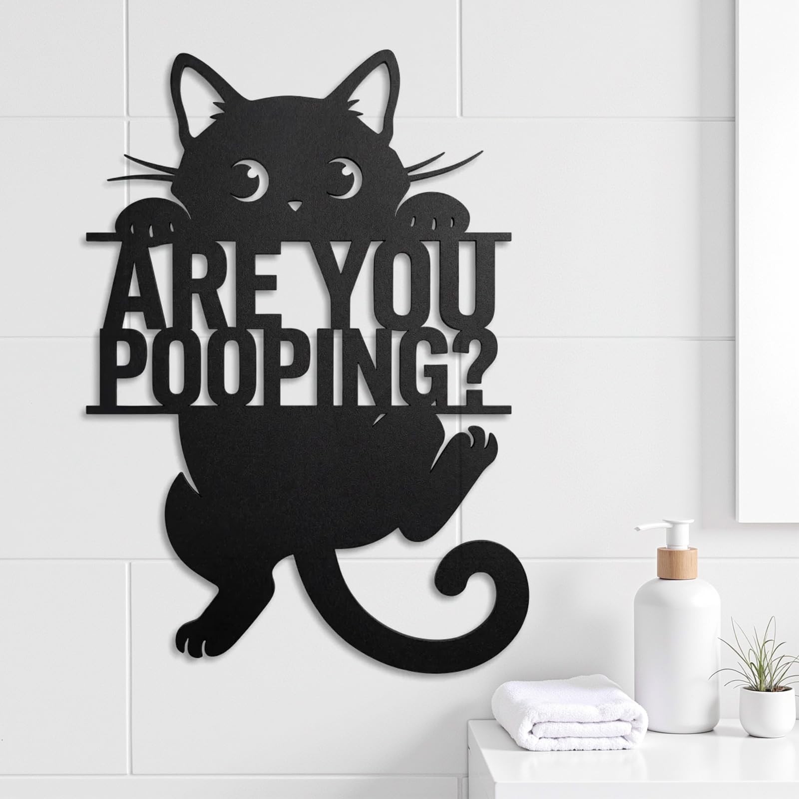 Black Cat “Are You Pooping” Bathroom Signs Wall Art,15×11 Inch Funny Metal Ca…