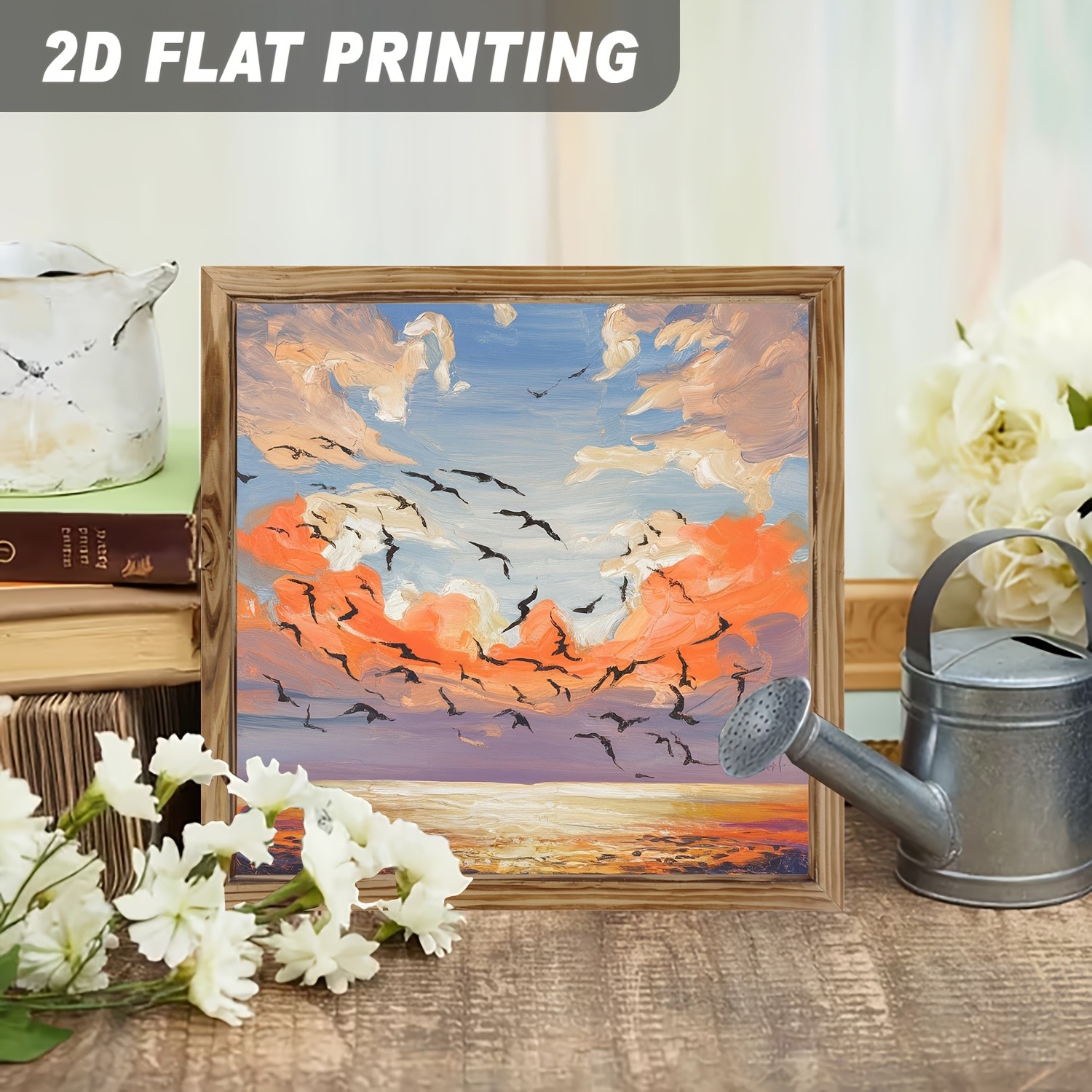 Wooden Plaque Impasto Ocean Sunset Seagull Soft Country Home Wall Decor Gift