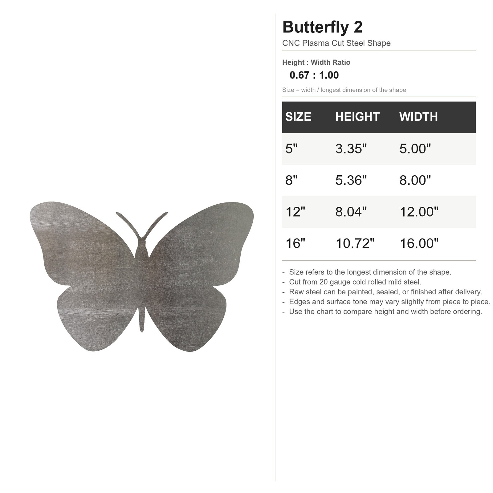 Butterfly 2 Steel Cutout Shape, Raw Metal Wall Art and Craft Supply