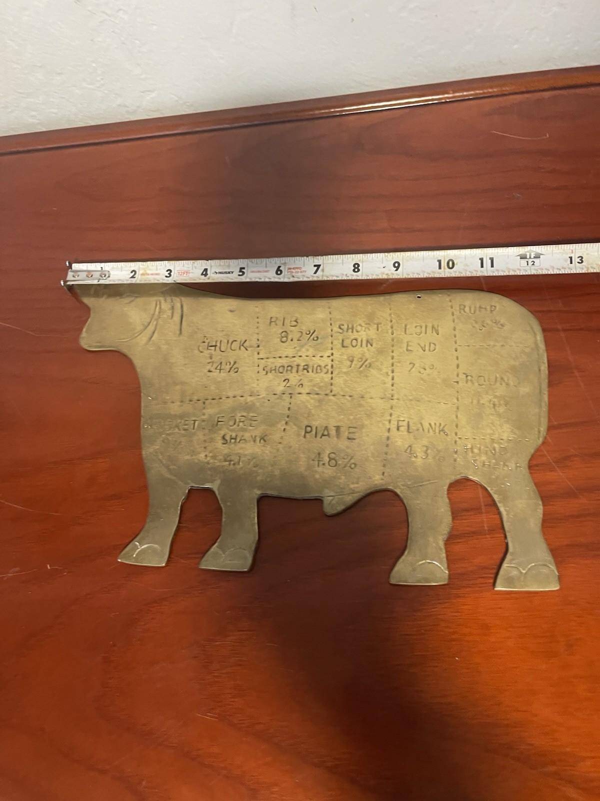Vintage Brass Cow Butcher Cuts Wall Plaque Kitchen Decor 12” x 8”