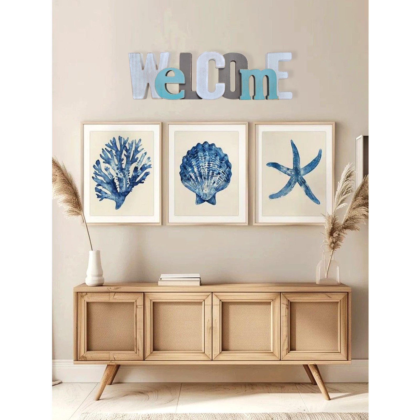 Welcome Wood Signs in Grey Teal White Multicolor – Farmhouse Rustic Freestand…