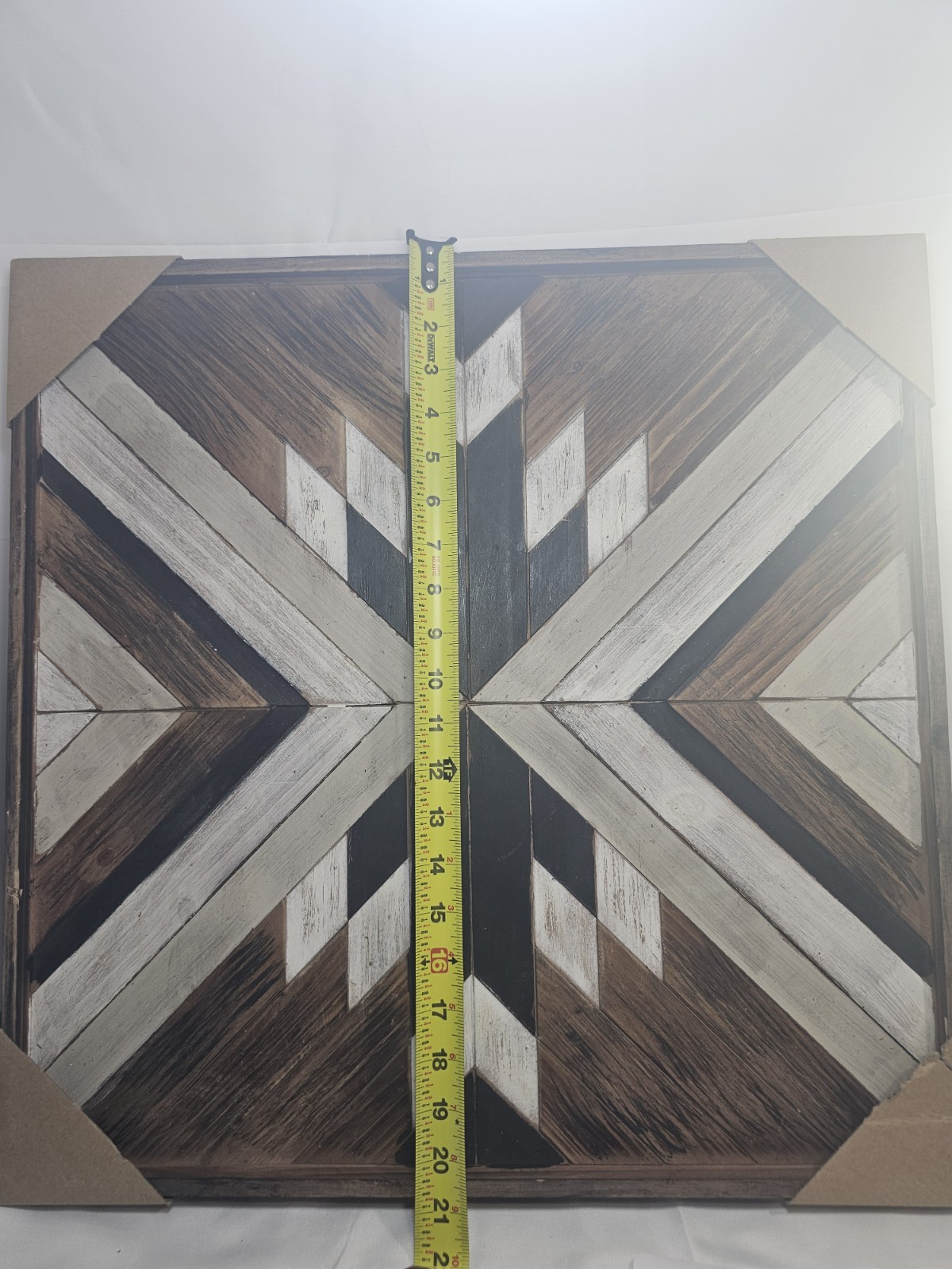 Boho Farmhouse Wooden Wall Art Panel – Geometric Chevron Design Home Decor