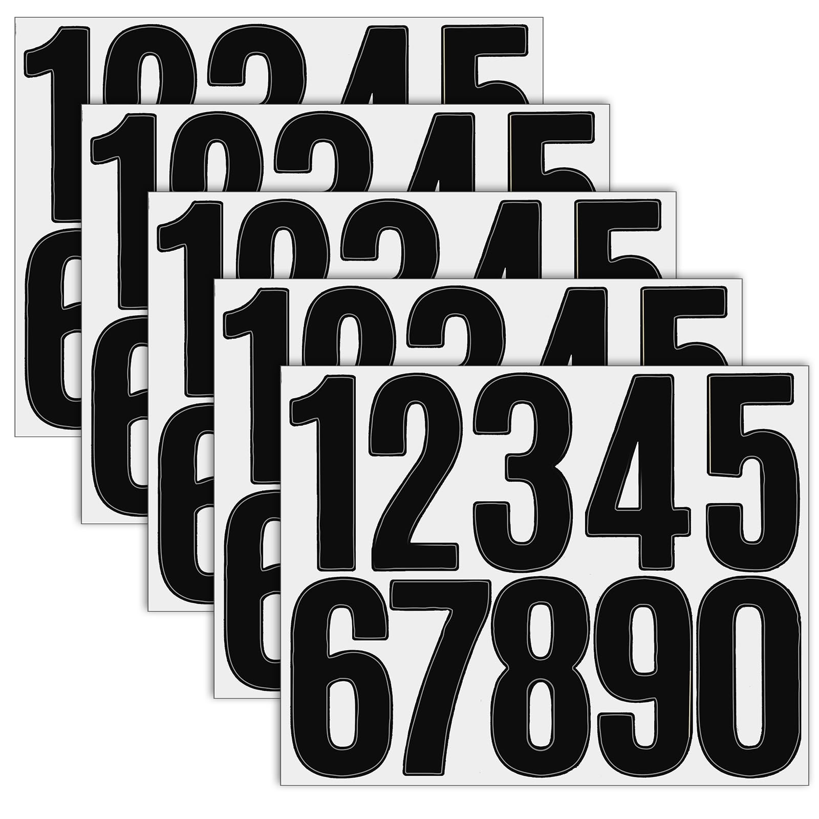 5 Sheets Black Number Stickers, 3 in Vinyl Stick on Numbers, 0-9 Waterproof A