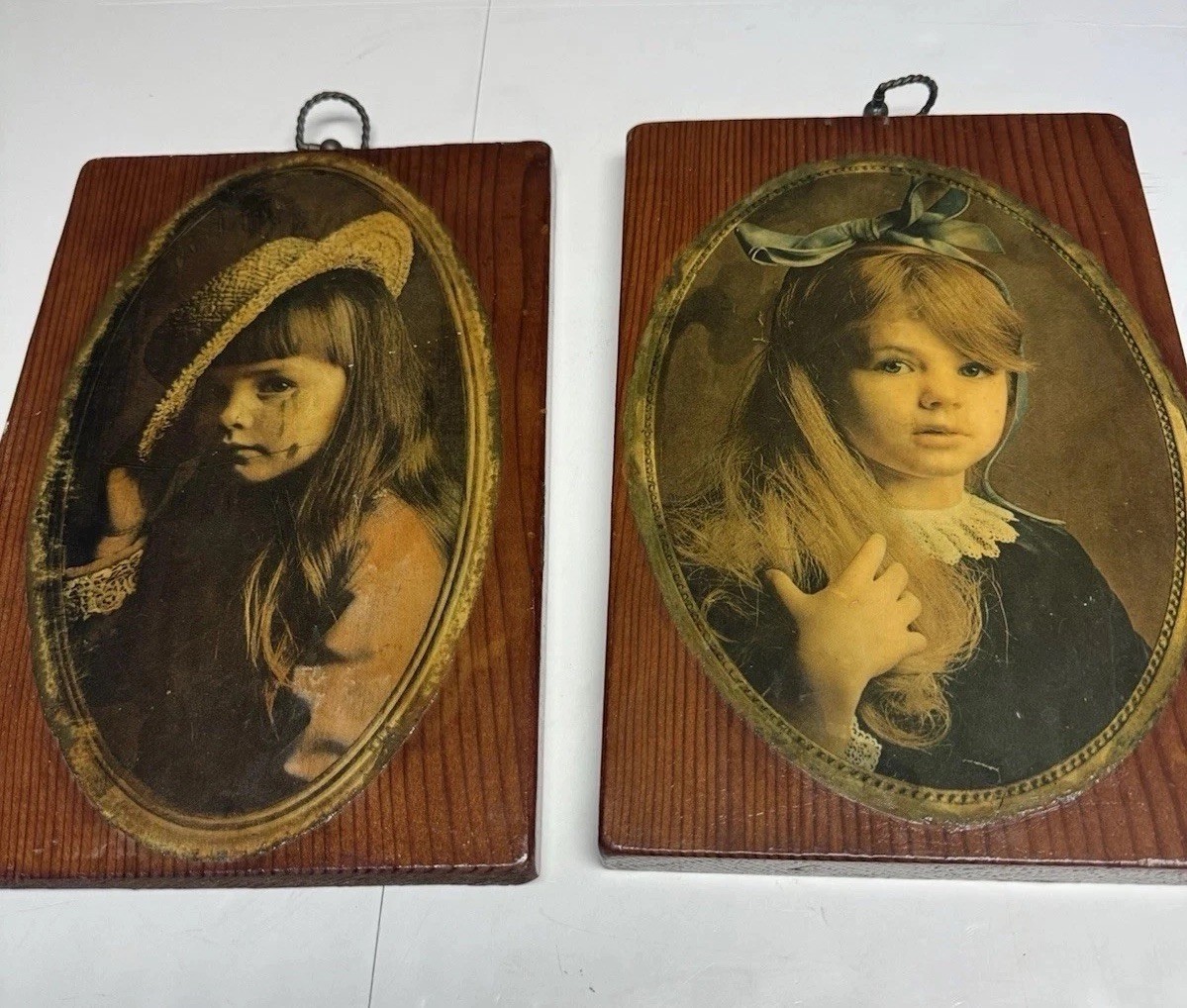 Vintage Victorian Portrait Wall Art Set 2 Wood Frame Girl Cottagecore Decor