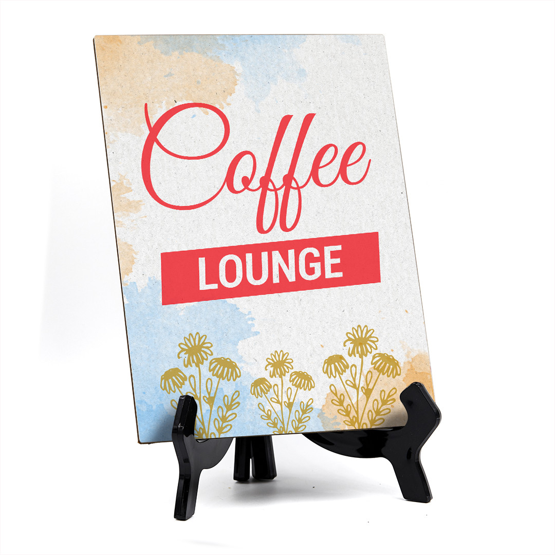 Signs ByLita Coffee Lounge, Blue Watercolor Table Sign (6 x 8″)