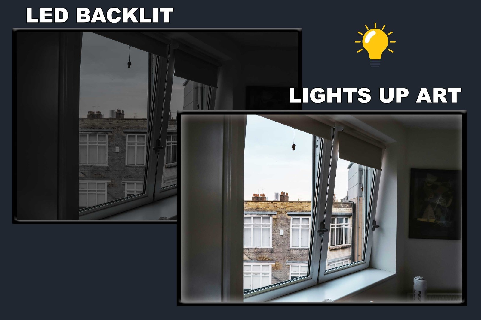 LED Backlit Window View Wall Art Lighted Frame – gray concrete building