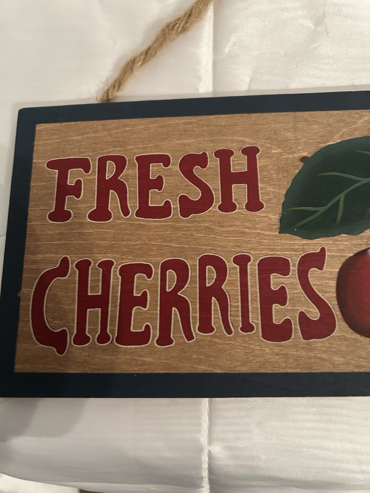 Vintage Fresh Cherries Wooden Hanging Sign, 9 1/2 in x 4 3/4 in