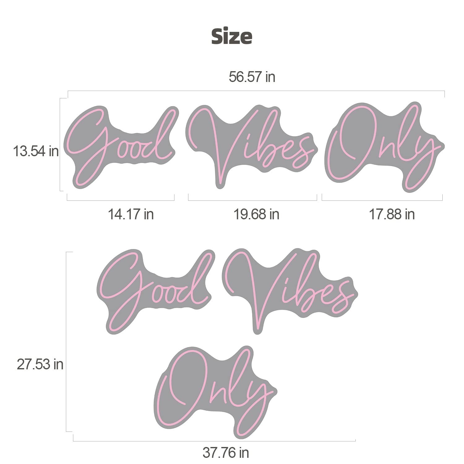 Good Vibes Only Neon Wall Sign – 56.57″ x 13.5″ LED Art Light for Bedroom, Bar,