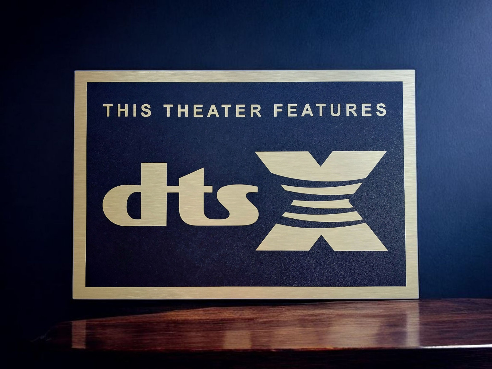 DTS X Wall Sign Brushed Gold Aluminum Plaque Home Theater Media Room Decor