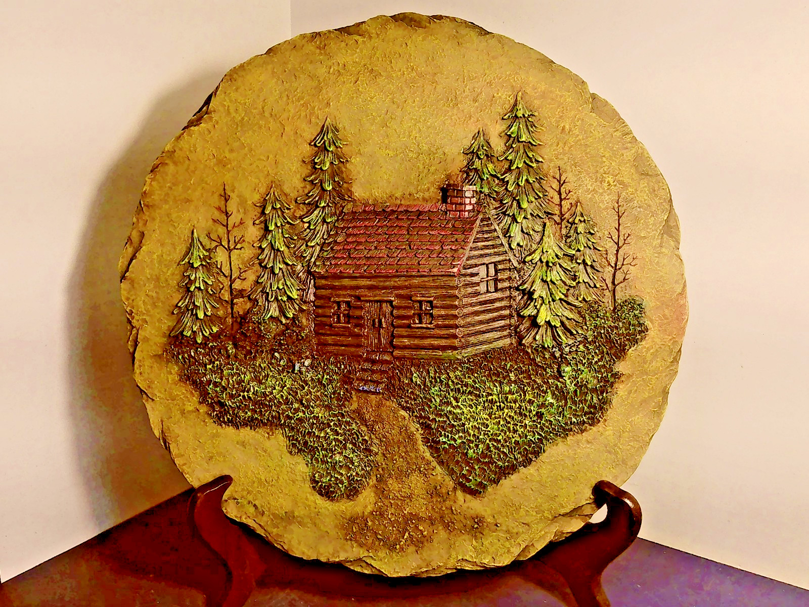 Rustic 3D Cabin In The Woods Wall Art Hand Painted VTG NIB!