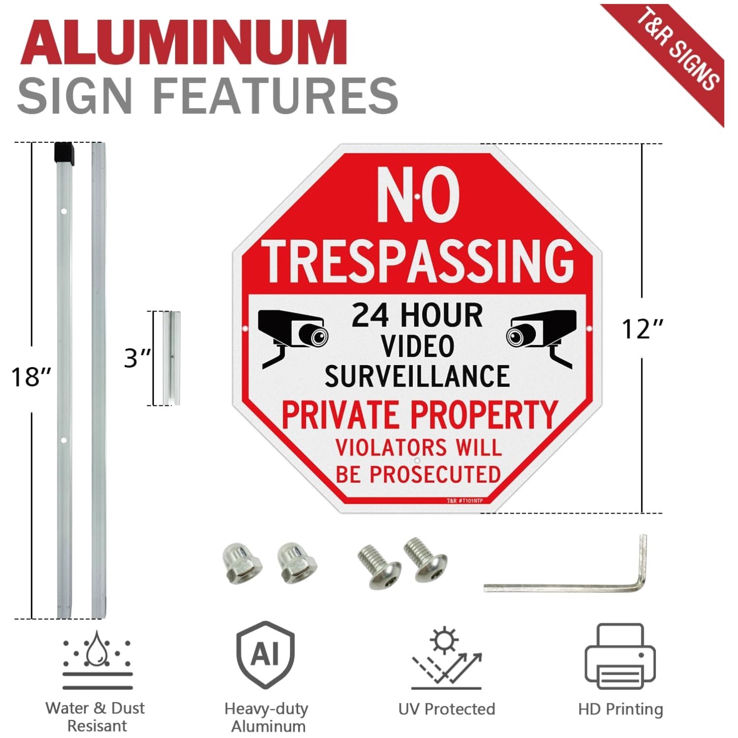 Reflective Video Surveillance Sign – 12″x12″, 4-Pack