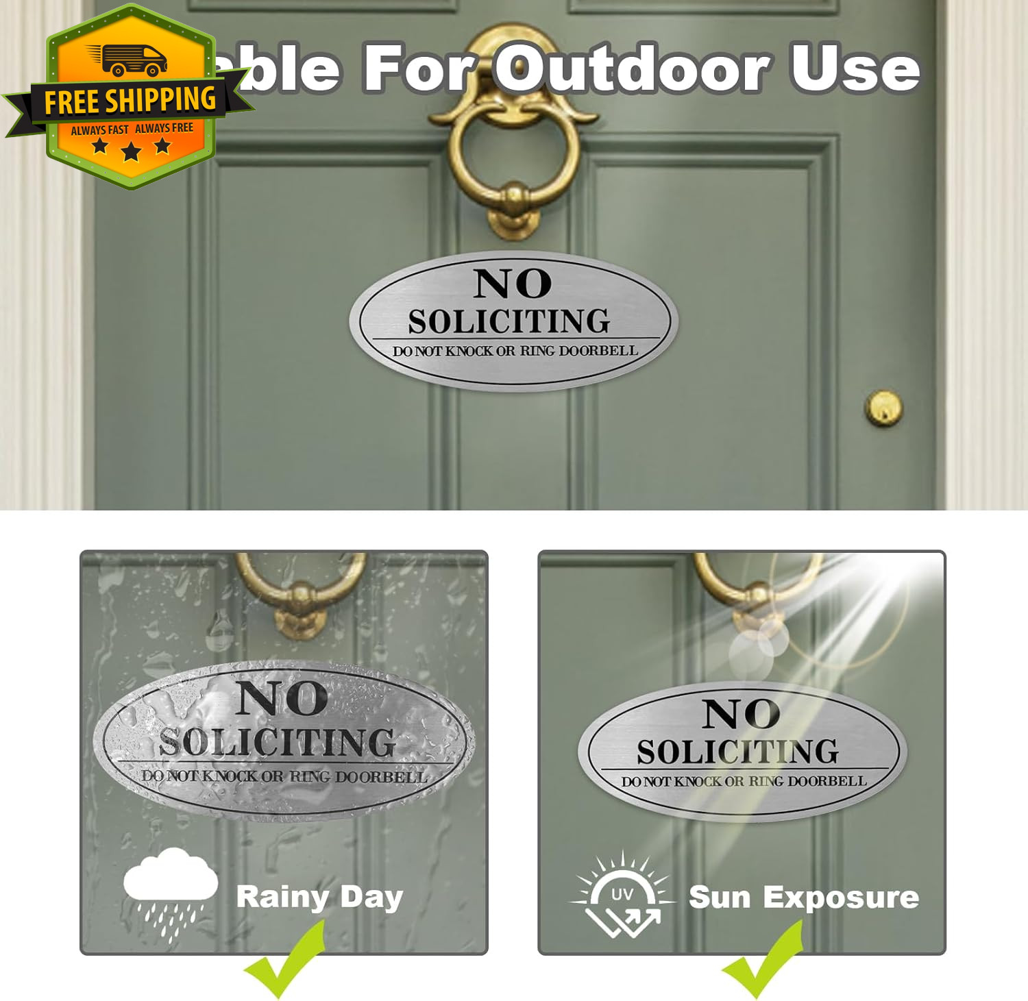 2 Pack No Soliciting Signs Metal Front Door Sticker Do Not Knock Ring Bell Sign