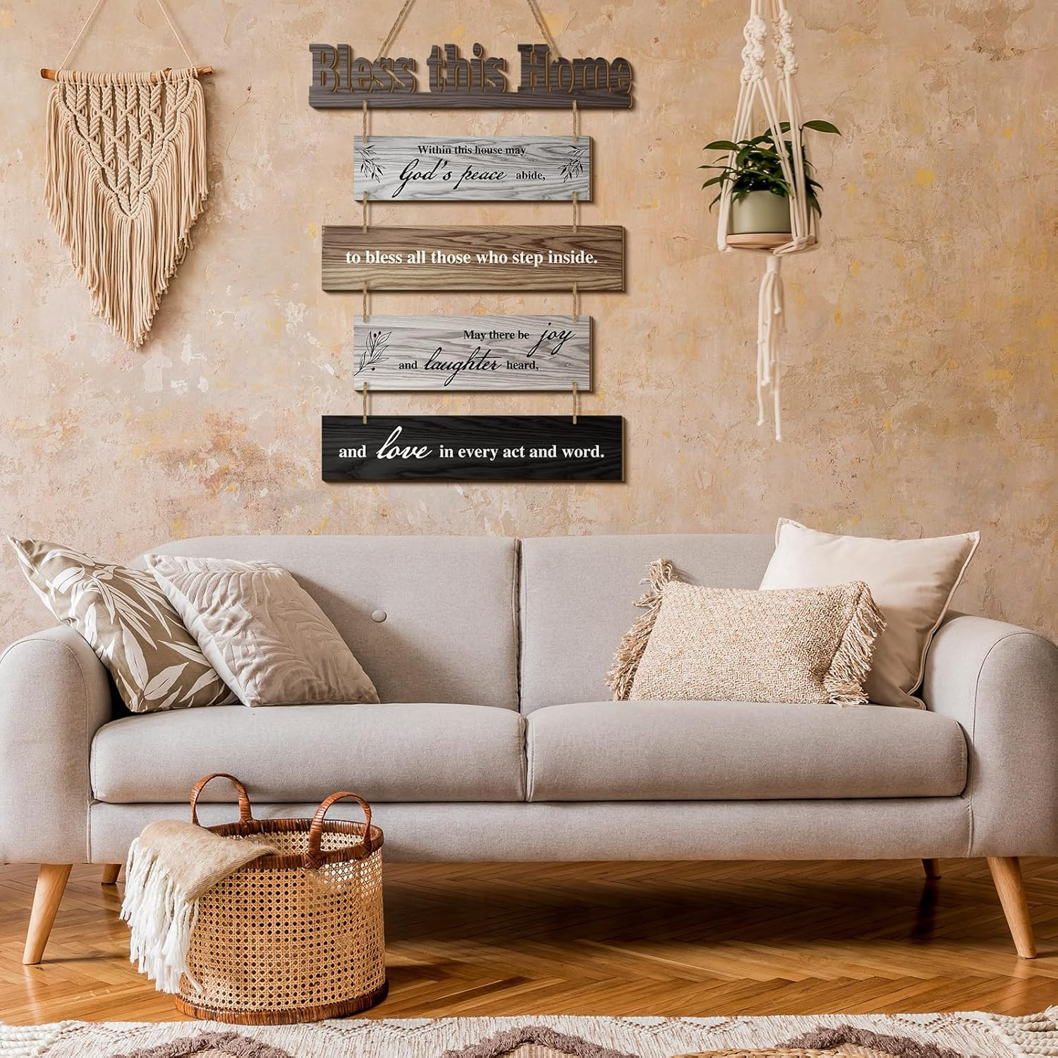 Bless This Home Wall Decor Blessed Hanging Sign Farmhouse Blessing Plaque for Ho