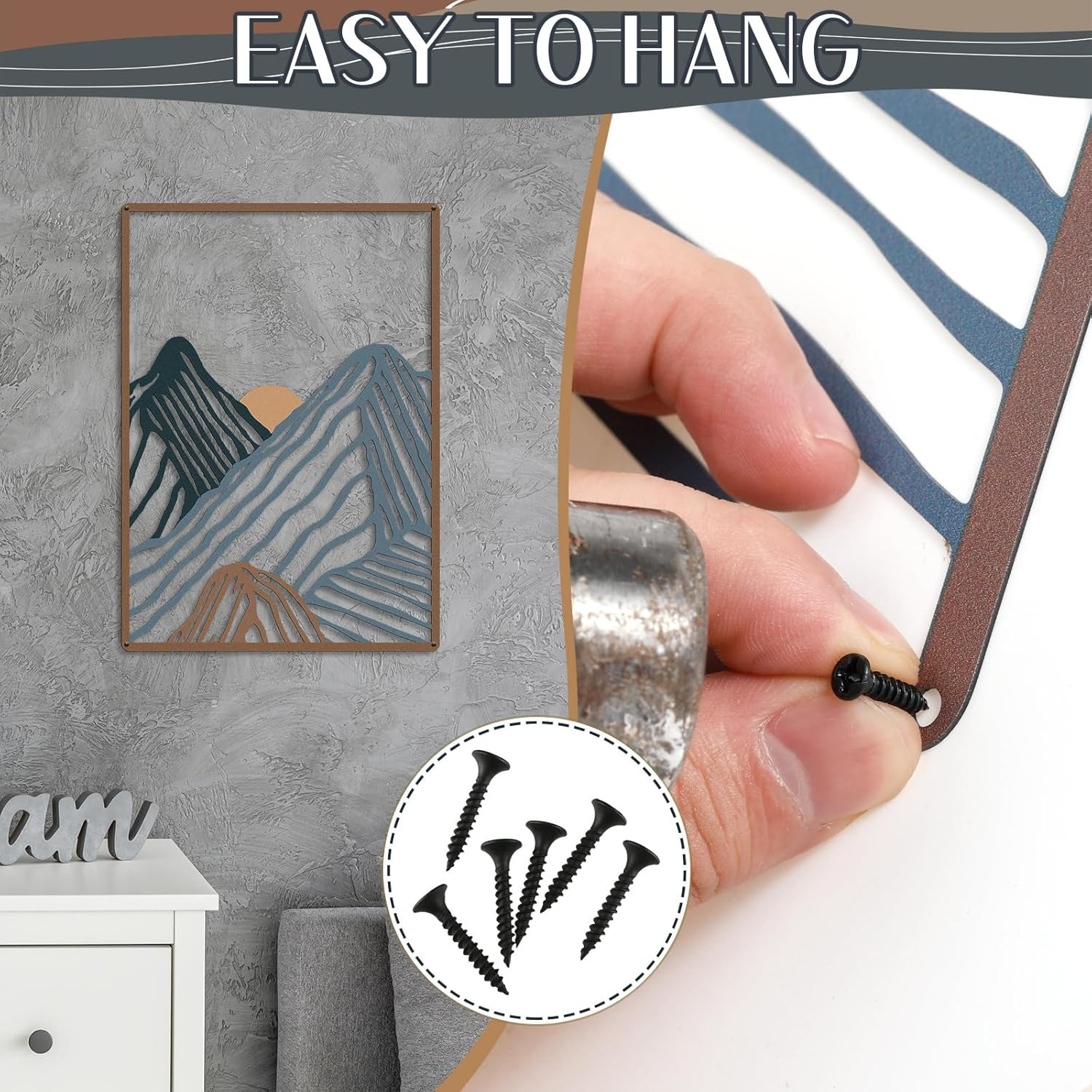 Peryiter 3 Pcs Metal Wall Art Decor Landscape Mountain Wall Hanging Decor for Li