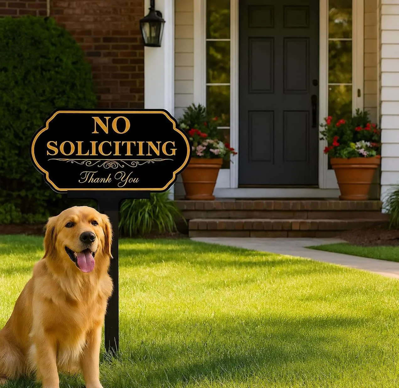 No Soliciting Sign for House with Stake – 50-mil Thick Aluminum – 5×10 Inch/37 I