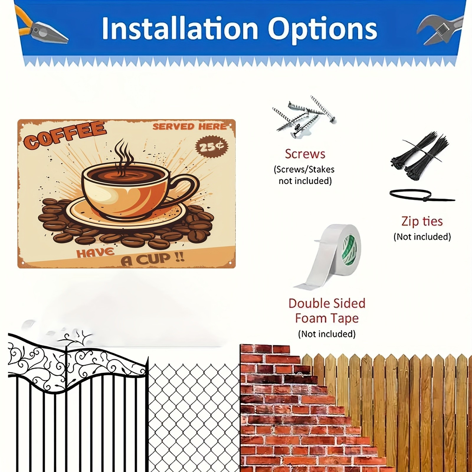 Retro Café Metal Sign with Coffee Cup Wall Art