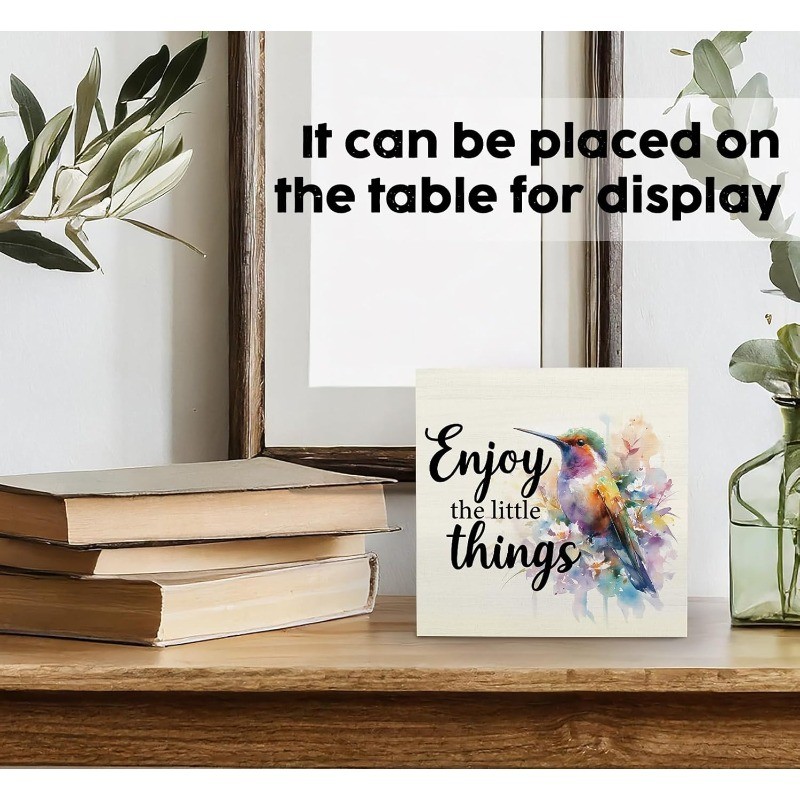 Enjoy The Little Things Wood Plaque Floral Bird Table Decor for Bedroom Present