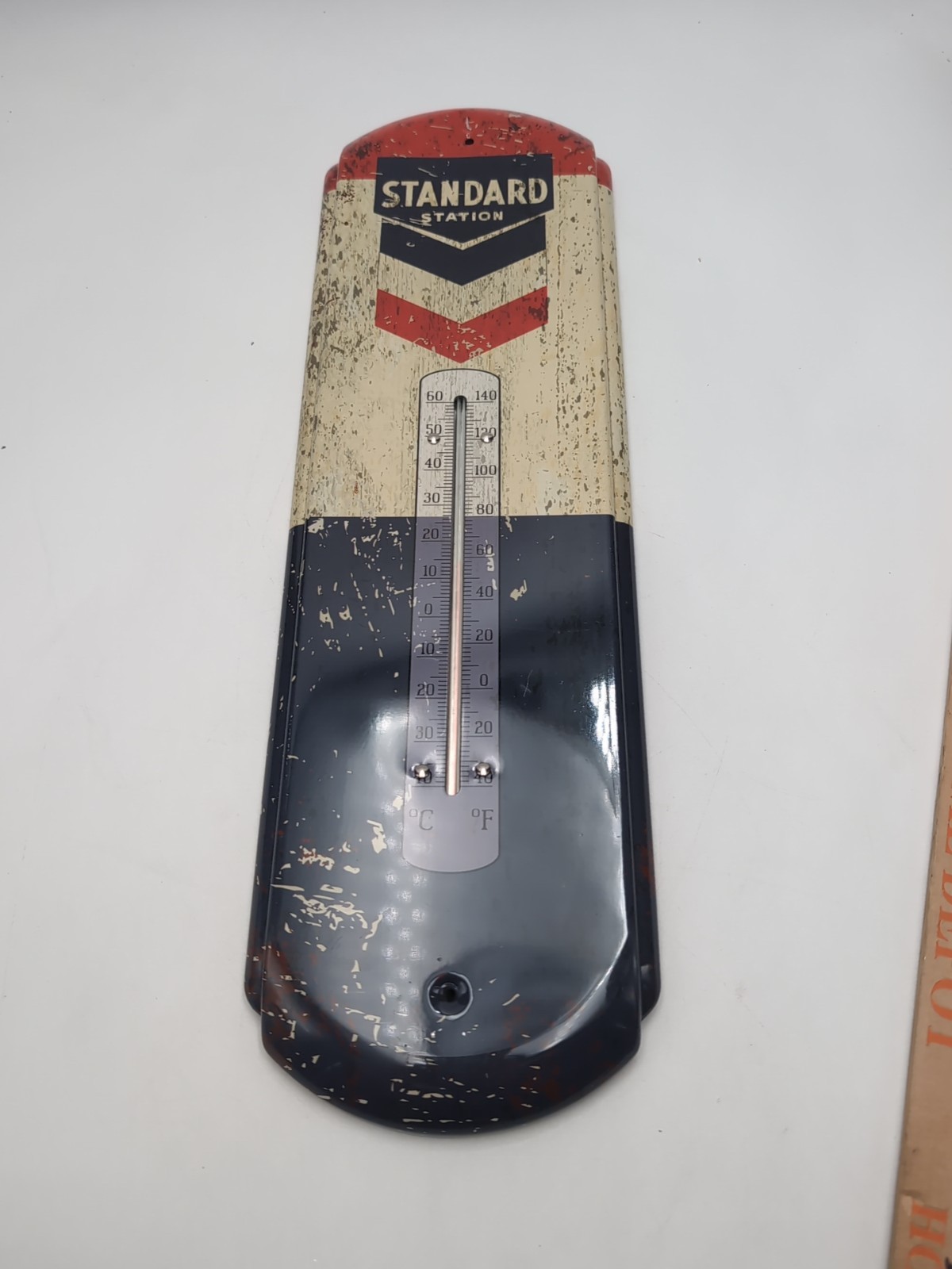 Nostalgic Tin Metal Wall Thermometer Standard Station 17.5″